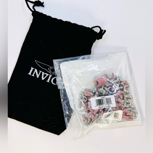 Invicta Elements Unisex Silver & Pink Crystal Cuban Link Drip Chain Necklace NWT - Picture 2 of 3